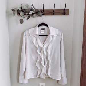 White Ruffle Button Up Blouse